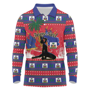 Personalized Ayiti Jwaye Nwel Long Sleeve Polo Shirt Haiti Merry Christmas - African Pride