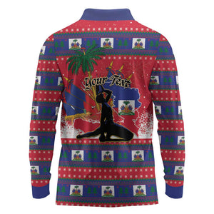 Personalized Ayiti Jwaye Nwel Long Sleeve Polo Shirt Haiti Merry Christmas - African Pride