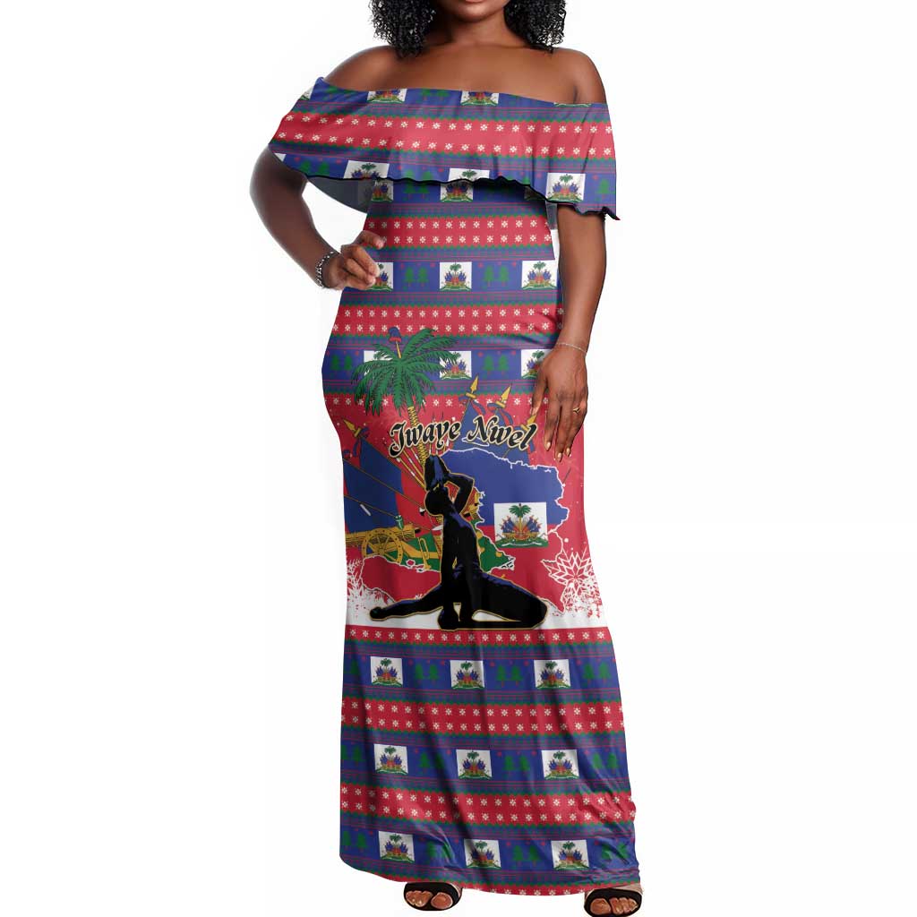 Personalized Ayiti Jwaye Nwel Off Shoulder Maxi Dress Haiti Merry Christmas - African Pride