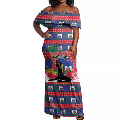 Personalized Ayiti Jwaye Nwel Off Shoulder Maxi Dress Haiti Merry Christmas - African Pride