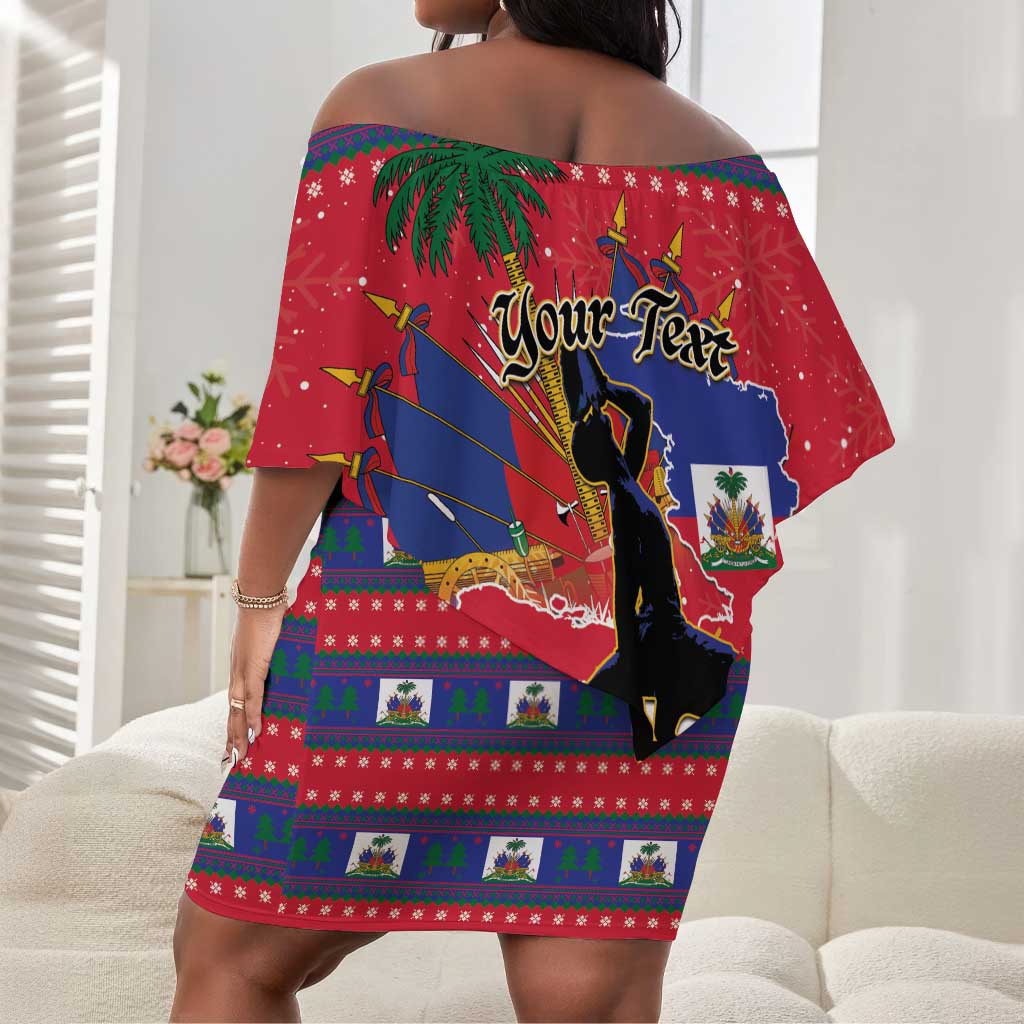 Personalized Ayiti Jwaye Nwel Off Shoulder Short Dress Haiti Merry Christmas - African Pride