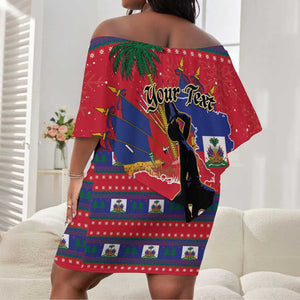 Personalized Ayiti Jwaye Nwel Off Shoulder Short Dress Haiti Merry Christmas - African Pride