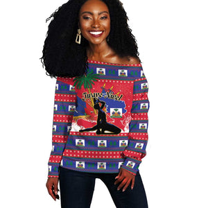 Personalized Ayiti Jwaye Nwel Off Shoulder Sweater Haiti Merry Christmas - African Pride