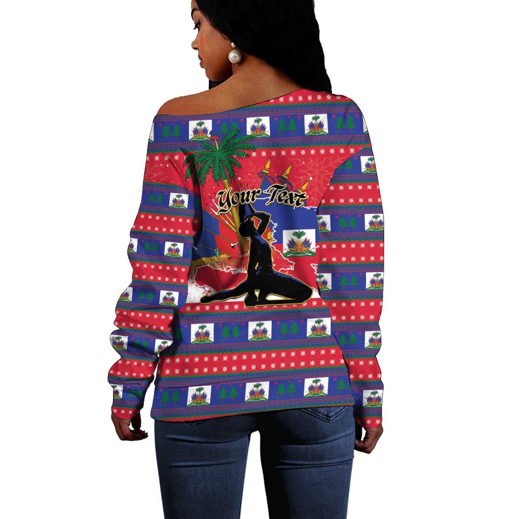 Personalized Ayiti Jwaye Nwel Off Shoulder Sweater Haiti Merry Christmas - African Pride