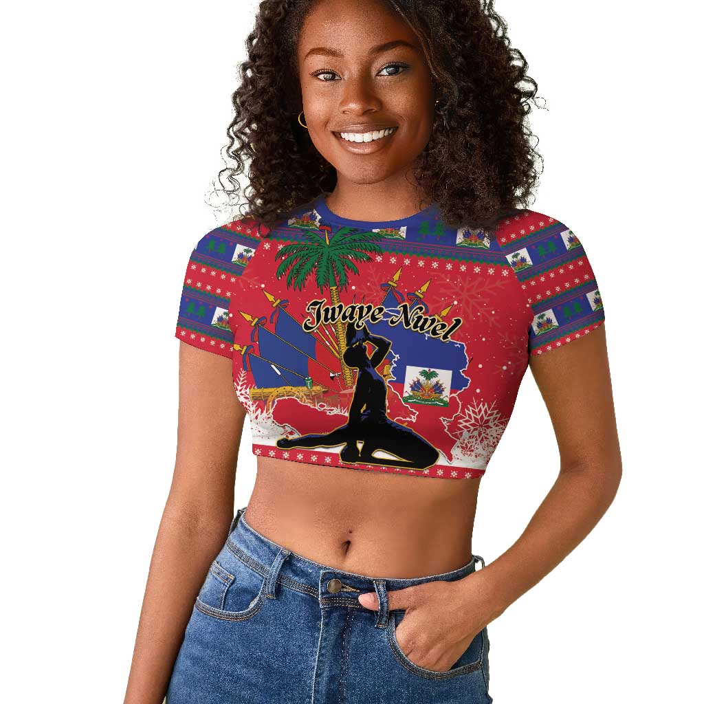 Personalized Ayiti Jwaye Nwel Raglan Cropped T shirt Haiti Merry Christmas - African Pride