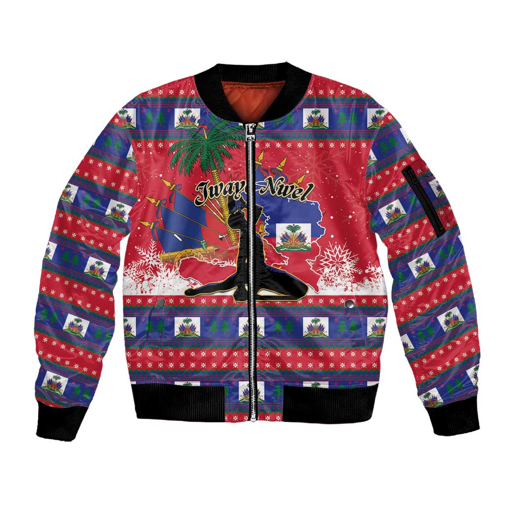 Personalized Ayiti Jwaye Nwel Sleeve Zip Bomber Jacket Haiti Merry Christmas - African Pride