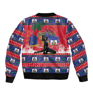 Personalized Ayiti Jwaye Nwel Sleeve Zip Bomber Jacket Haiti Merry Christmas - African Pride