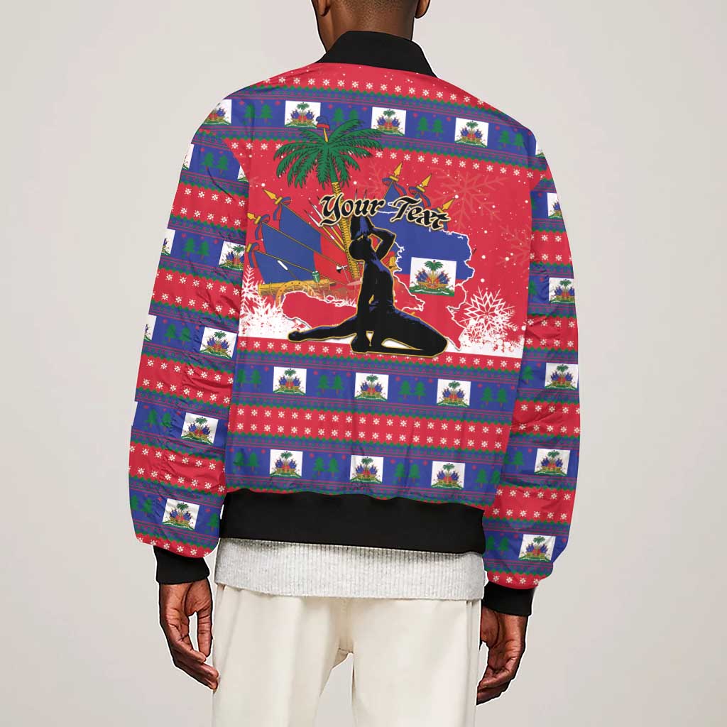 Personalized Ayiti Jwaye Nwel Sleeve Zip Bomber Jacket Haiti Merry Christmas - African Pride