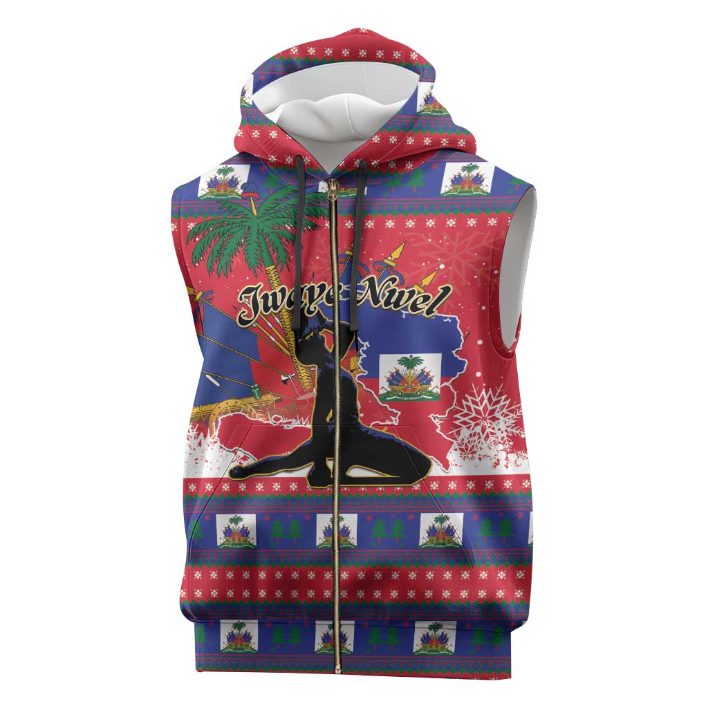 Personalized Ayiti Jwaye Nwel Sleeveless Zip Hoodie Haiti Merry Christmas - African Pride