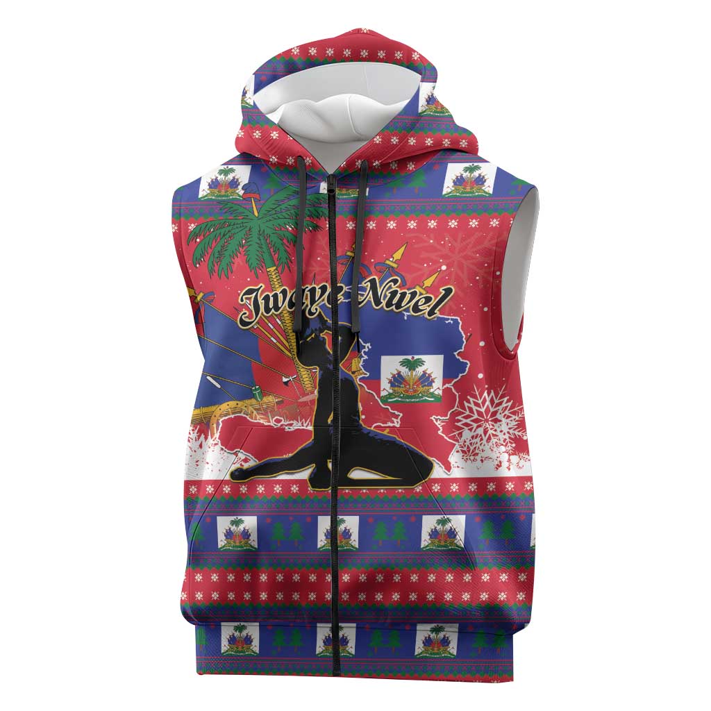 Personalized Ayiti Jwaye Nwel Sleeveless Zip Hoodie Haiti Merry Christmas - African Pride