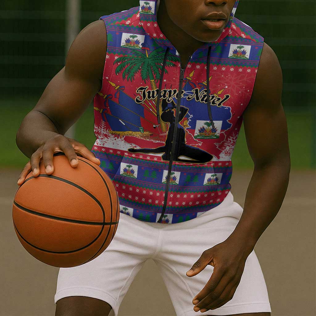 Personalized Ayiti Jwaye Nwel Sleeveless Zip Hoodie Haiti Merry Christmas - African Pride