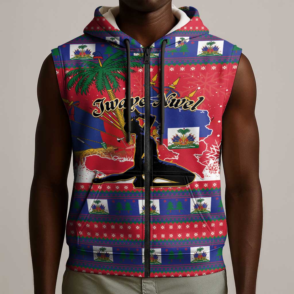 Personalized Ayiti Jwaye Nwel Sleeveless Zip Hoodie Haiti Merry Christmas - African Pride