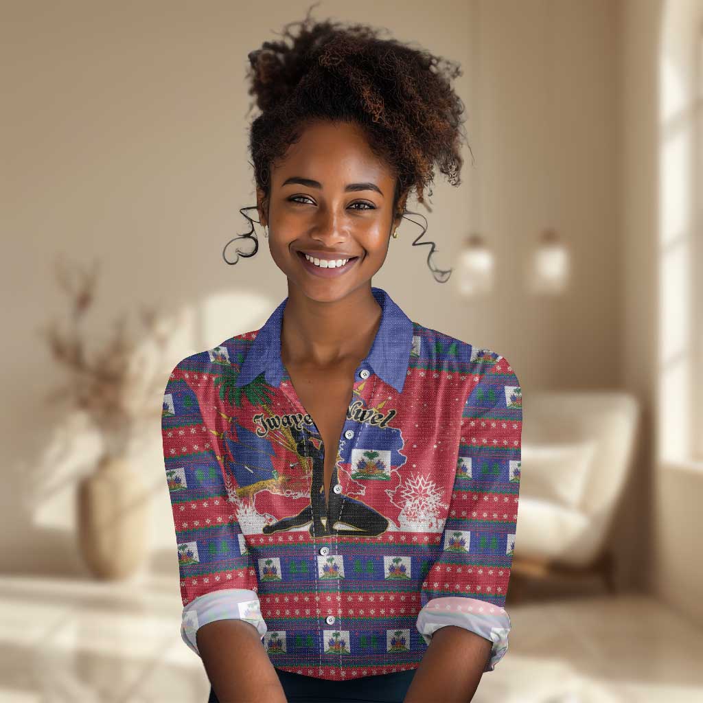 Personalized Ayiti Jwaye Nwel Women Casual Shirt Haiti Merry Christmas - African Pride