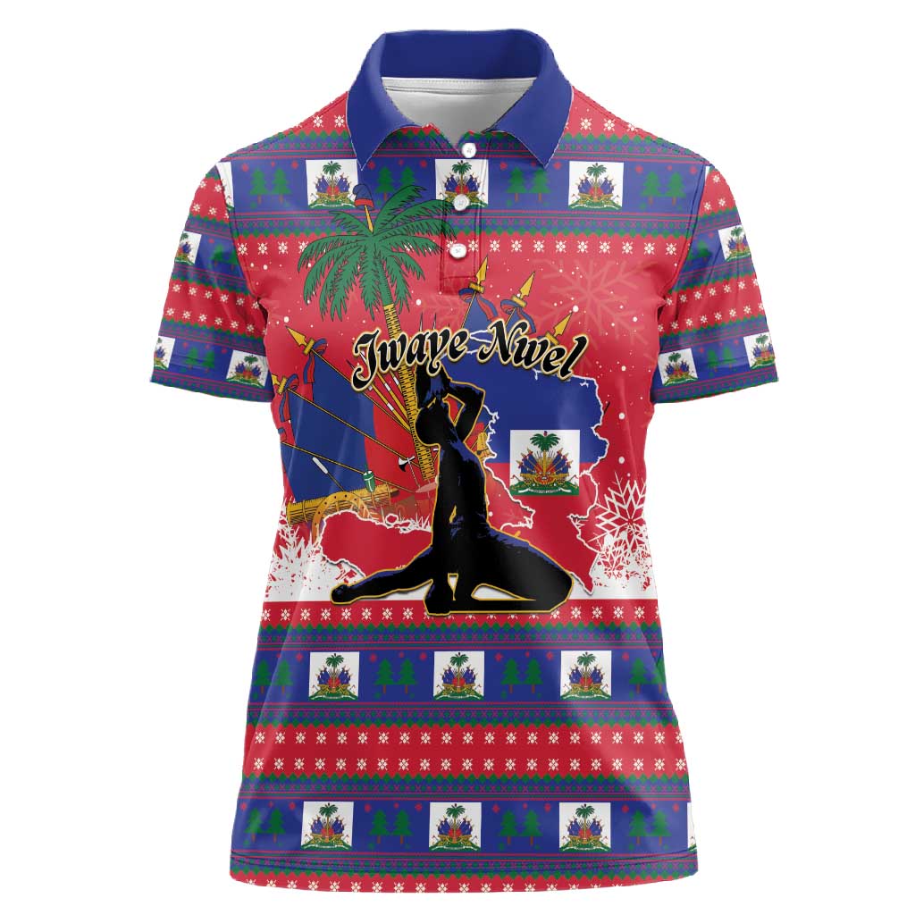 Personalized Ayiti Jwaye Nwel Women Polo Shirt Haiti Merry Christmas - African Pride