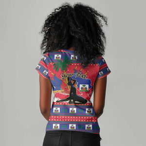 Personalized Ayiti Jwaye Nwel Women V-Neck T-Shirt Haiti Merry Christmas - African Pride