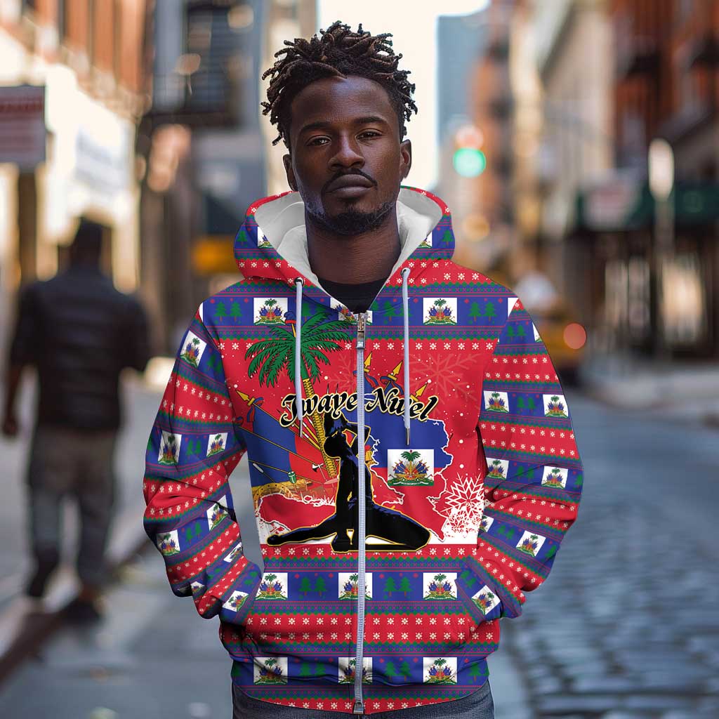 Personalized Ayiti Jwaye Nwel Zip Hoodie Haiti Merry Christmas - African Pride