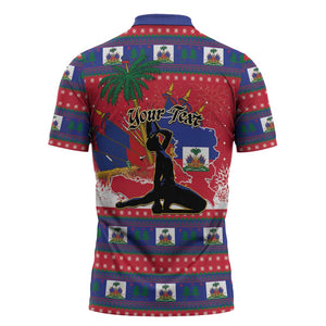 Personalized Ayiti Jwaye Nwel Zipper Polo Shirt Haiti Merry Christmas
