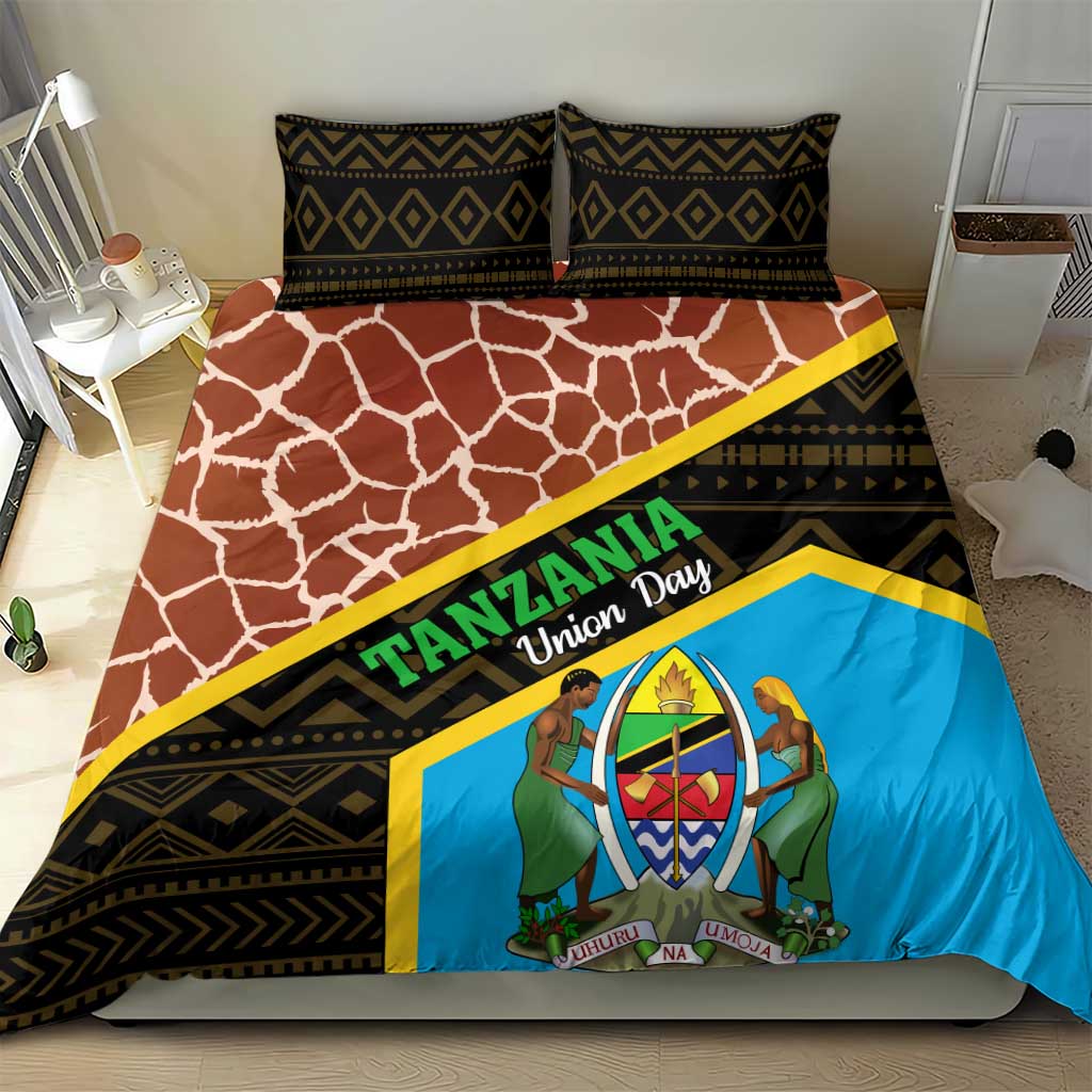 Tanzania Union Day 2024 Bedding Set Uhuru na Umoja Giraffe Pattern