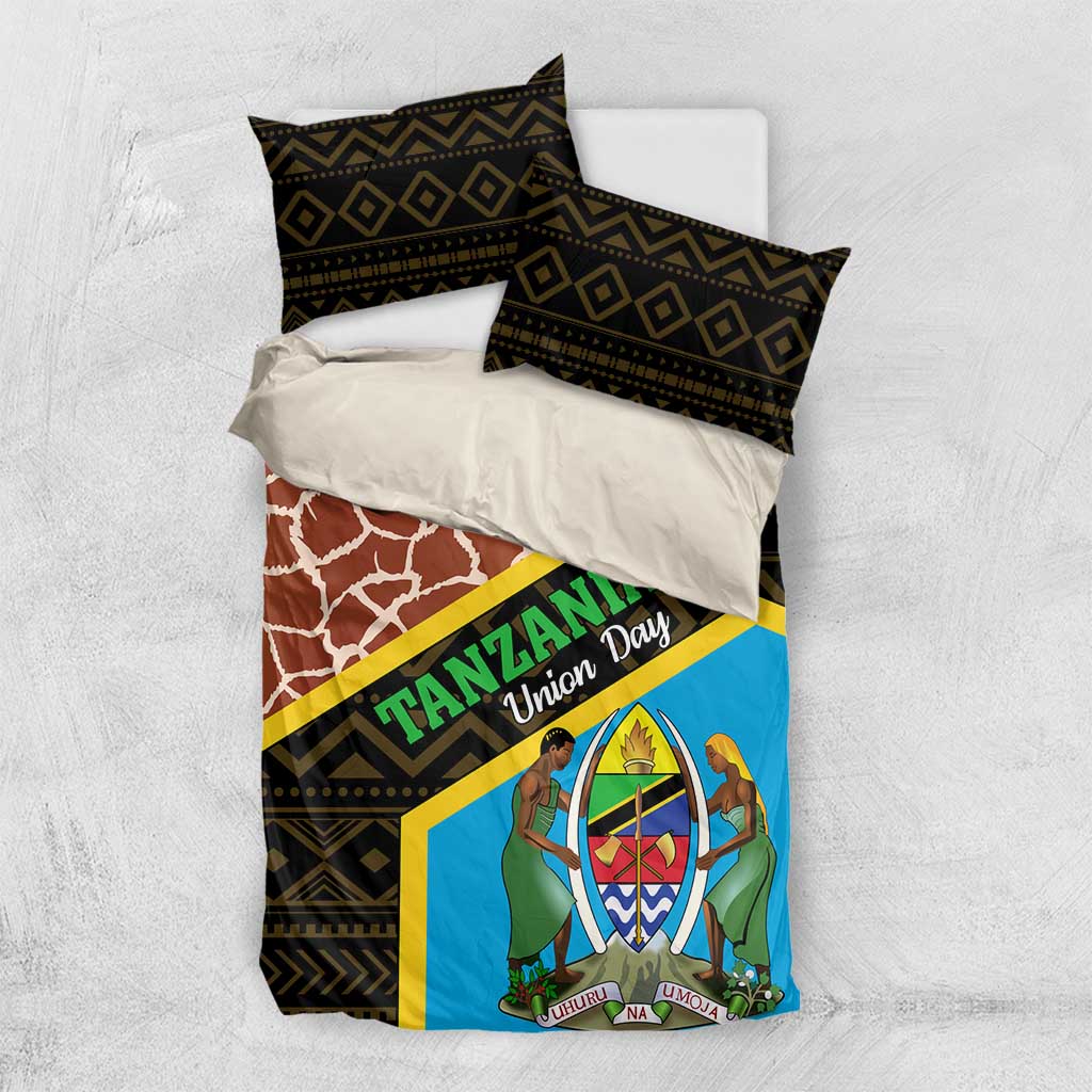 Tanzania Union Day 2024 Bedding Set Uhuru na Umoja Giraffe Pattern