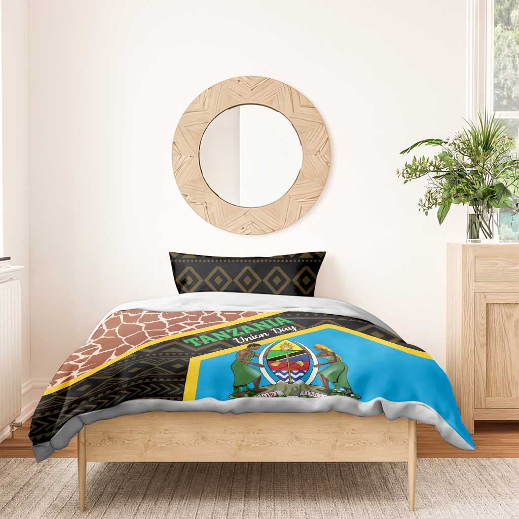 Tanzania Union Day 2024 Bedding Set Uhuru na Umoja Giraffe Pattern