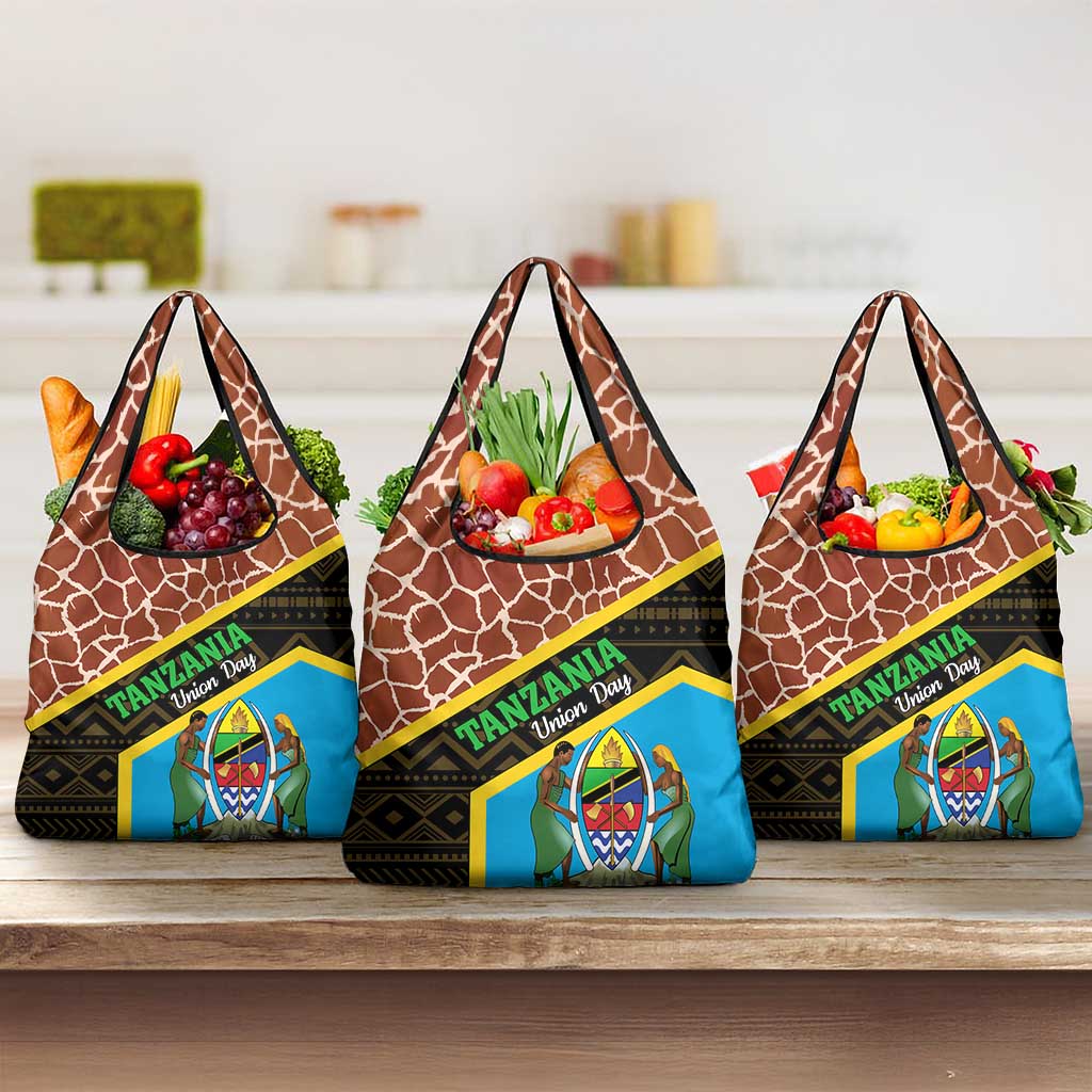 Tanzania Union Day 2024 Grocery Bag Uhuru na Umoja Giraffe Pattern