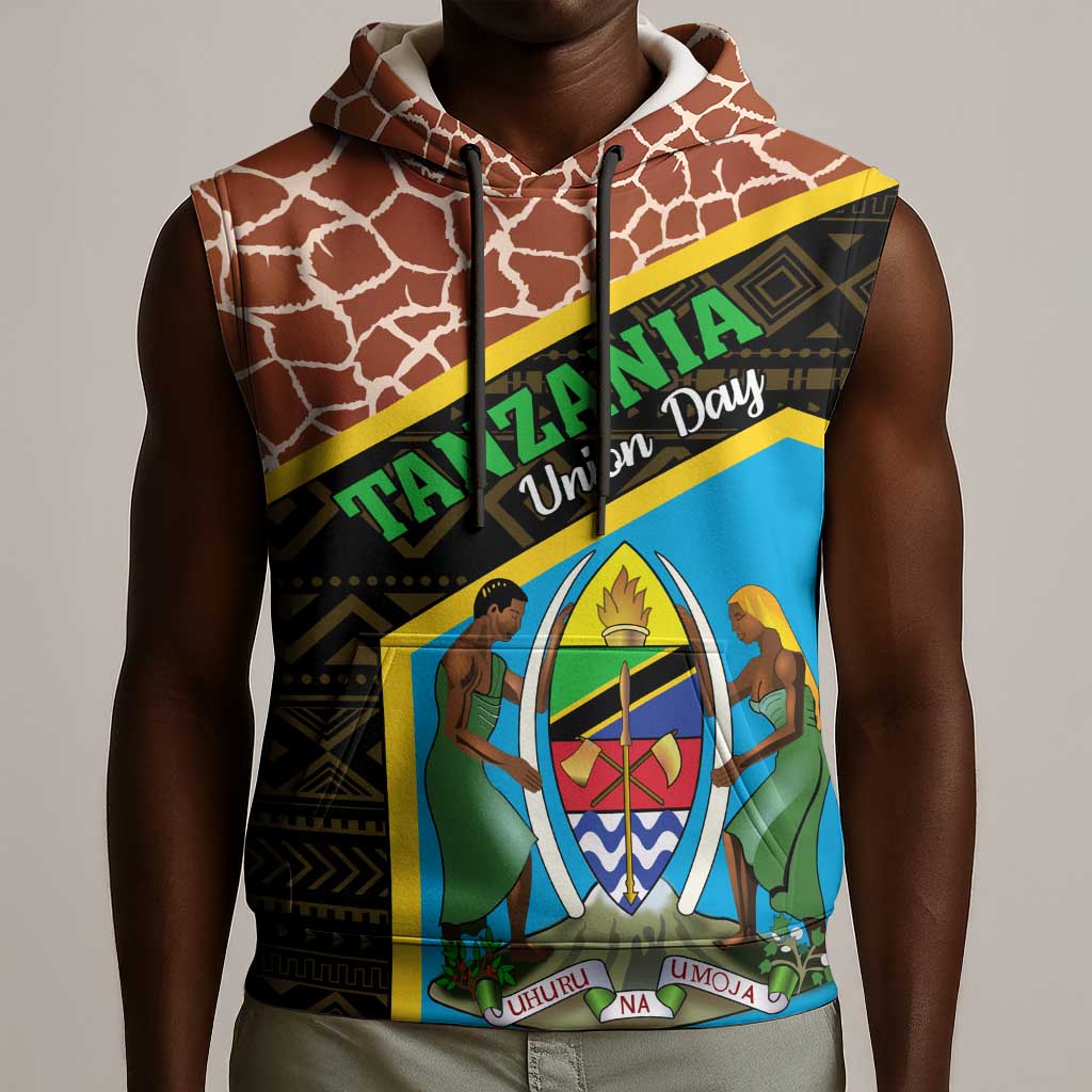 Tanzania Union Day 2024 Sleeveless Hoodie Uhuru na Umoja Giraffe Pattern - African Pride