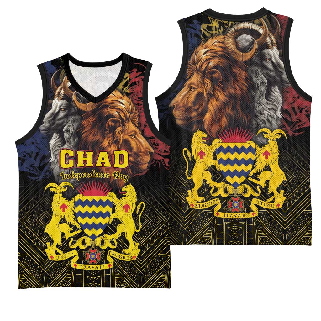 Chad Independence Day 1960 Basketball Jersey Tchad Goat and Lion African Pattern - African Pride