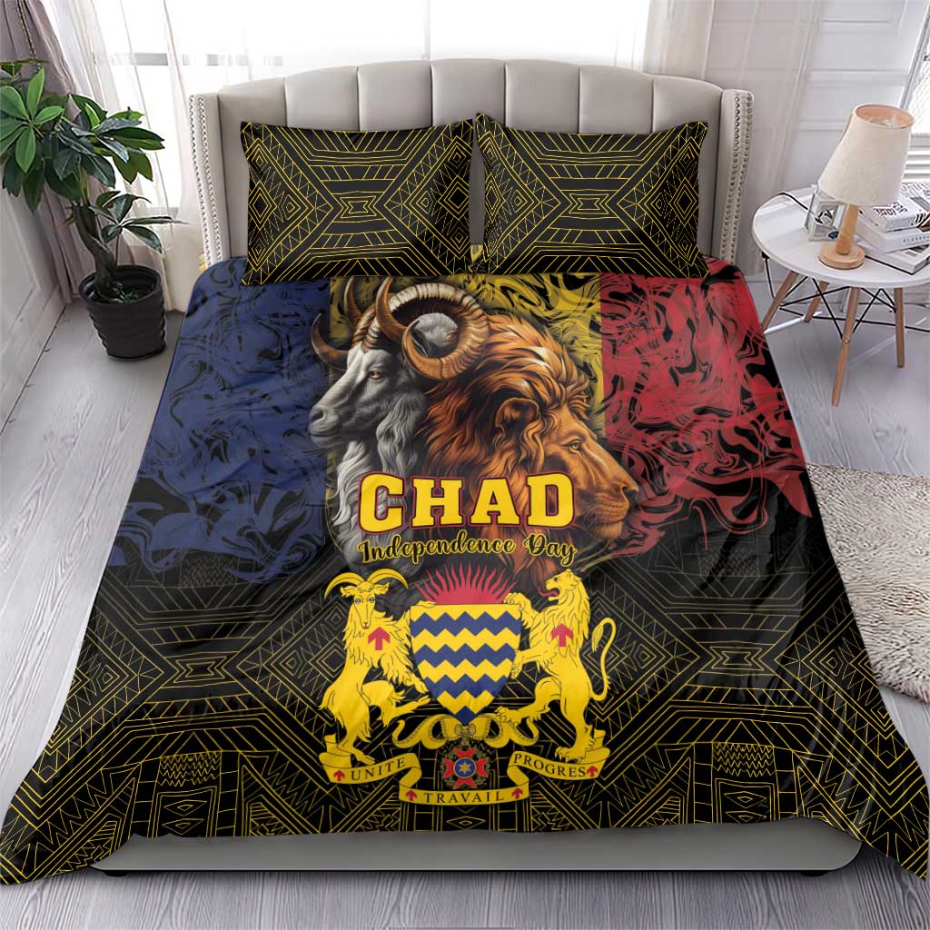 Chad Independence Day 1960 Bedding Set Tchad Goat and Lion African Pattern