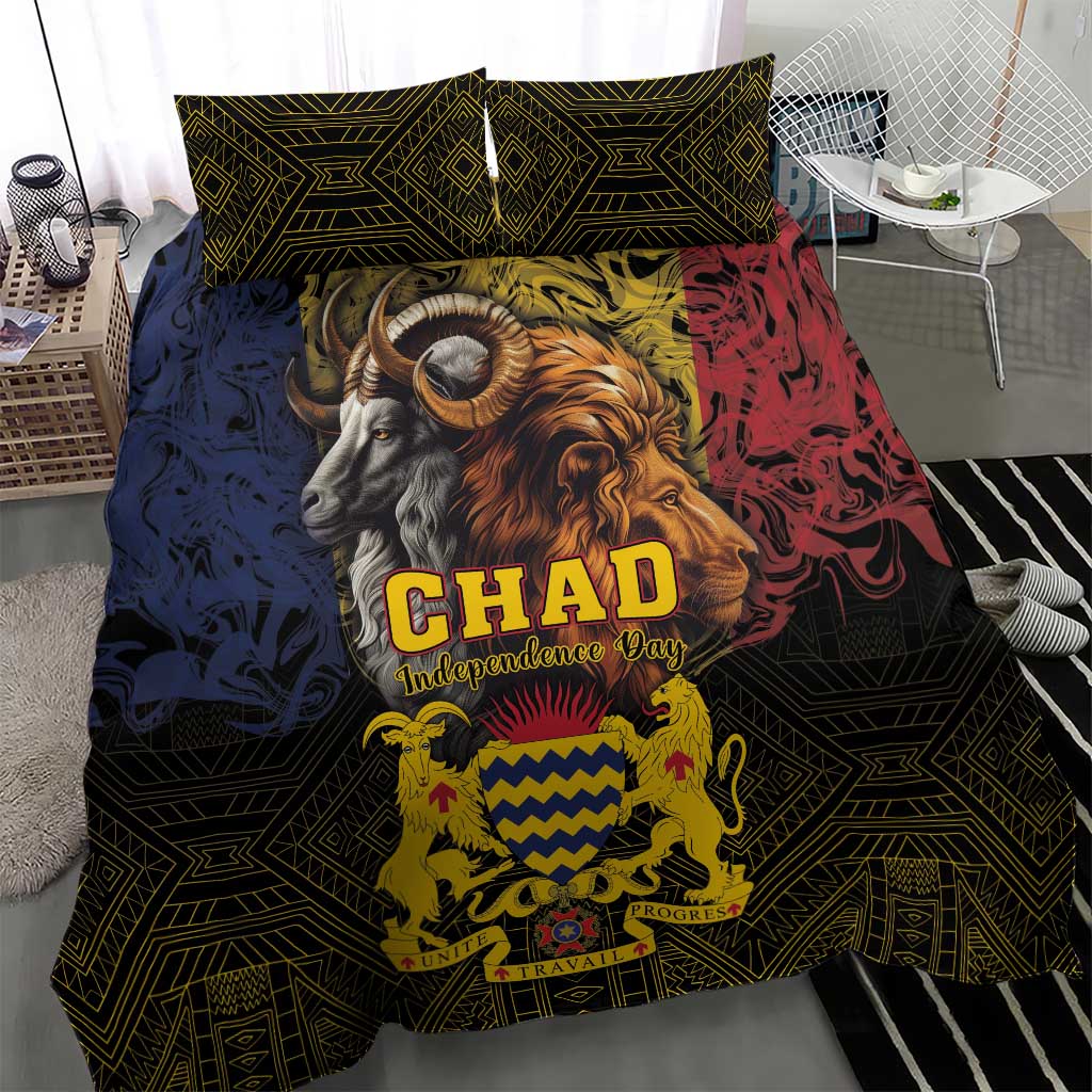 Chad Independence Day 1960 Bedding Set Tchad Goat and Lion African Pattern