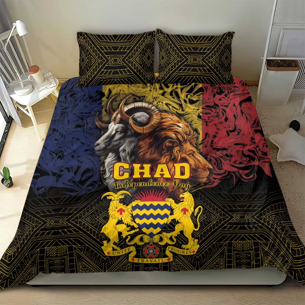 Chad Independence Day 1960 Bedding Set Tchad Goat and Lion African Pattern