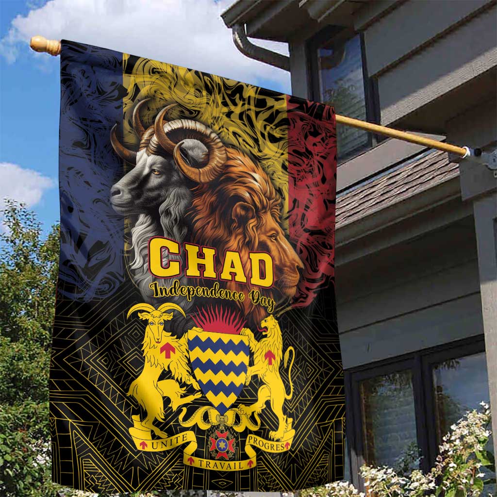 Chad Independence Day 1960 Garden Flag Tchad Goat and Lion African Pattern