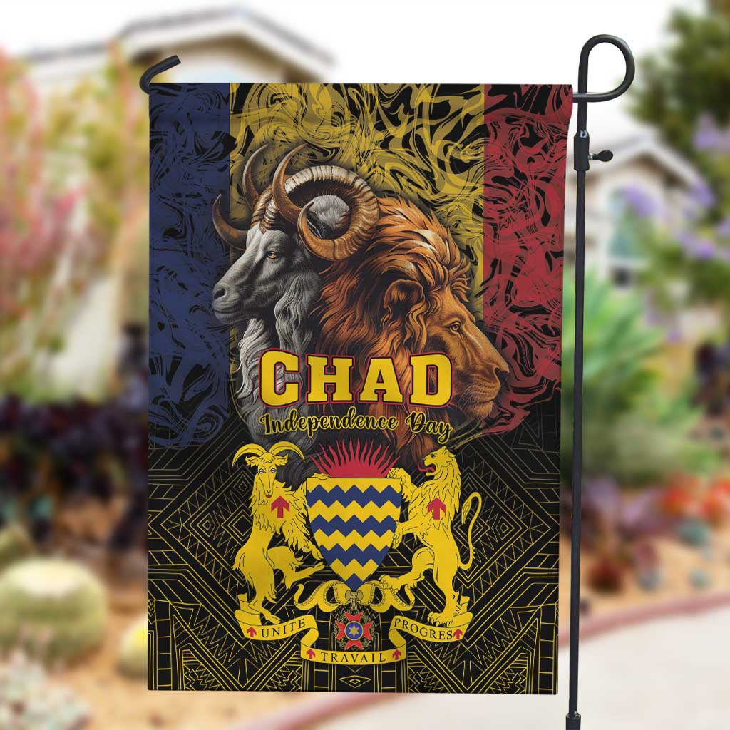 Chad Independence Day 1960 Garden Flag Tchad Goat and Lion African Pattern