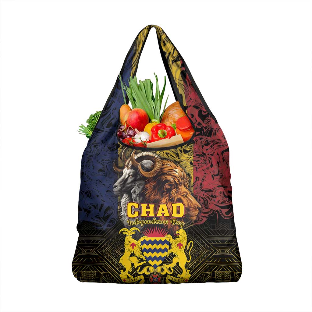Chad Independence Day 1960 Grocery Bag Tchad Goat and Lion African Pattern