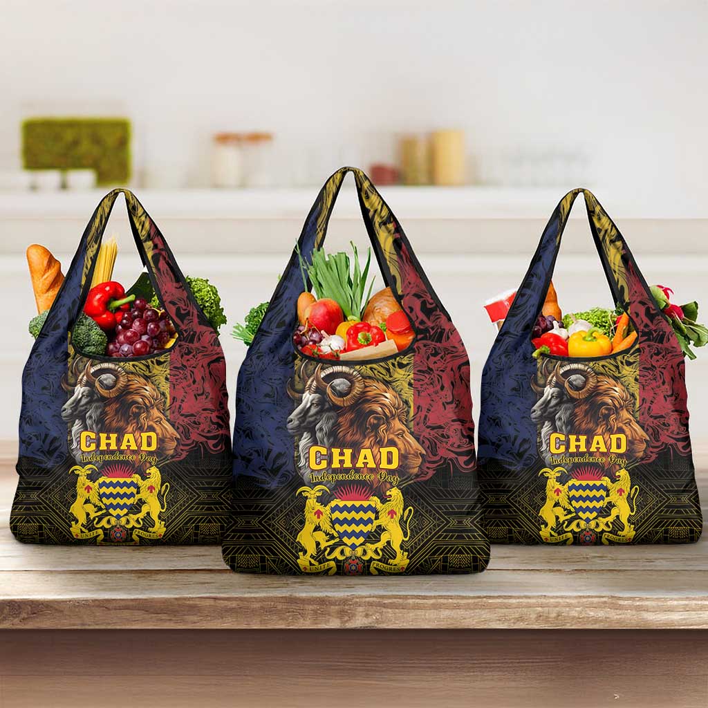 Chad Independence Day 1960 Grocery Bag Tchad Goat and Lion African Pattern