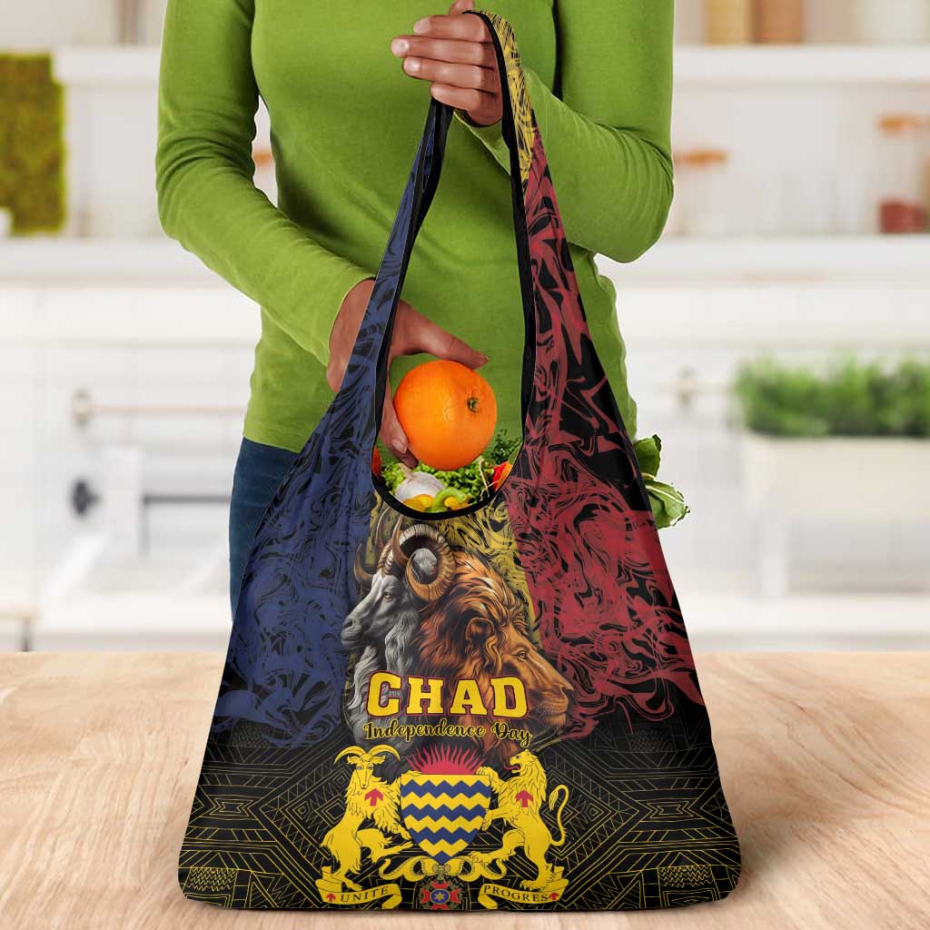 Chad Independence Day 1960 Grocery Bag Tchad Goat and Lion African Pattern