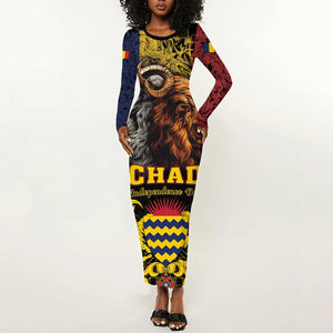 Chad Independence Day 1960 Long Sleeve Bodycon Dress Tchad Goat and Lion African Pattern LT01