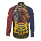 Chad Independence Day 1960 Long Sleeve Button Shirt Tchad Goat and Lion African Pattern