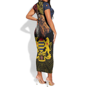 Chad Independence Day 1960 Short Sleeve Bodycon Dress Tchad Goat and Lion African Pattern LT01