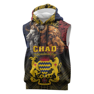 Chad Independence Day 1960 Sleeveless Hoodie Tchad Goat and Lion African Pattern - African Pride