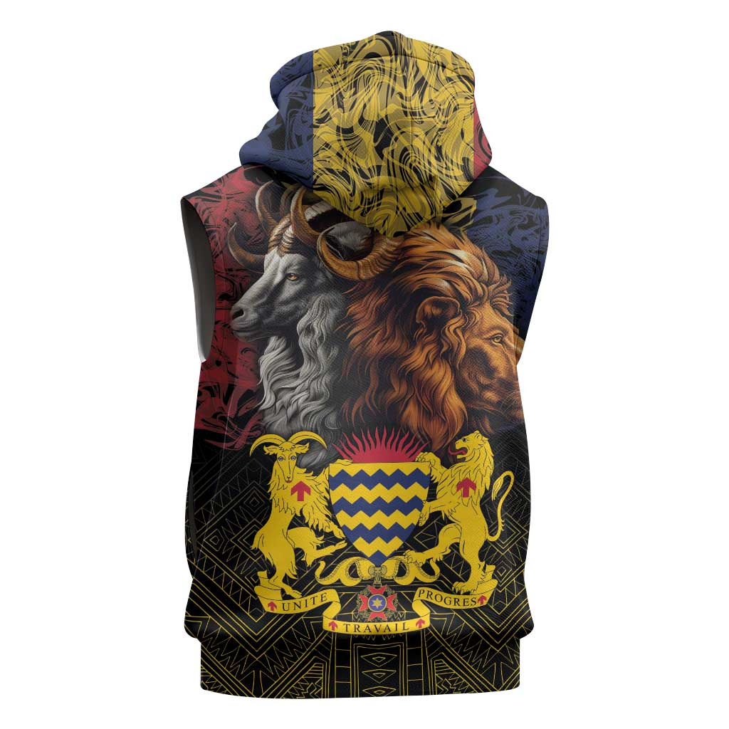 Chad Independence Day 1960 Sleeveless Hoodie Tchad Goat and Lion African Pattern - African Pride