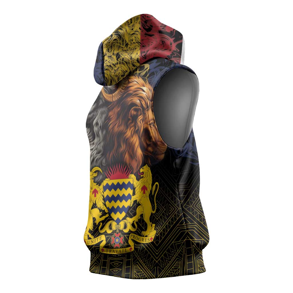 Chad Independence Day 1960 Sleeveless Hoodie Tchad Goat and Lion African Pattern - African Pride