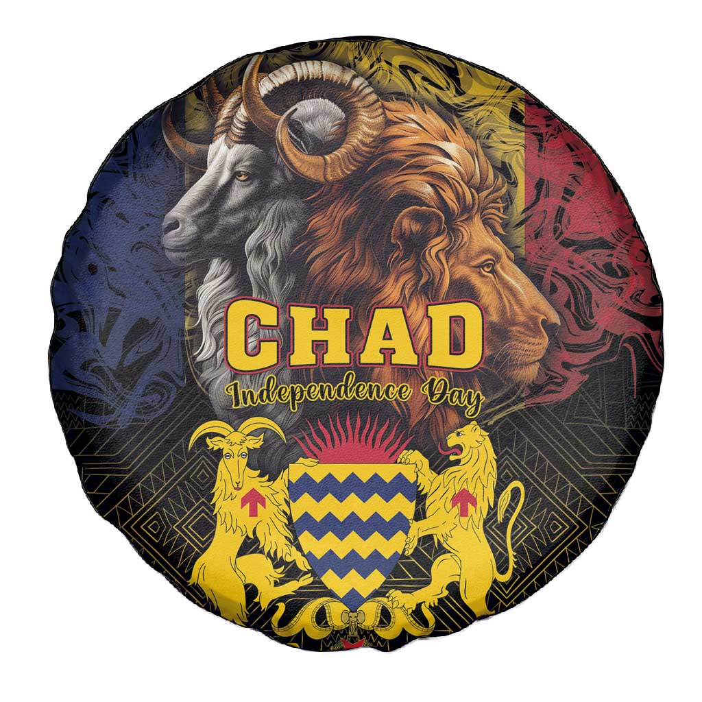 Chad Independence Day 1960 Spare Tire Cover Tchad Goat and Lion African Pattern