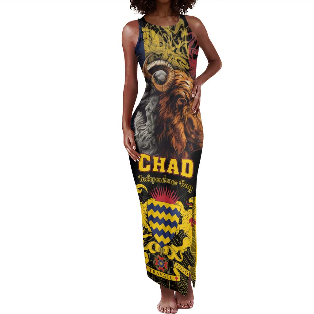 Chad Independence Day 1960 Tank Maxi Dress Tchad Goat and Lion African Pattern