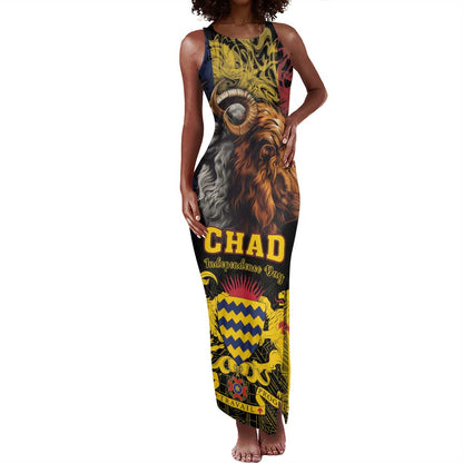 Chad Independence Day 1960 Tank Maxi Dress Tchad Goat and Lion African Pattern