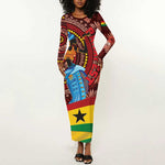 Panafest Long Sleeve Bodycon Dress Ghana Tropical African Pattern LT01