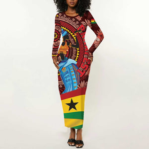 Panafest Long Sleeve Bodycon Dress Ghana Tropical African Pattern LT01