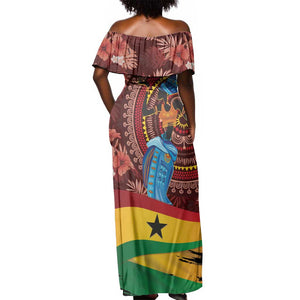 Panafest Off Shoulder Maxi Dress Ghana Tropical African Pattern