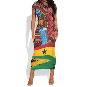Panafest Short Sleeve Bodycon Dress Ghana Tropical African Pattern LT01