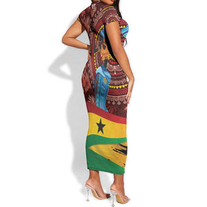 Panafest Short Sleeve Bodycon Dress Ghana Tropical African Pattern LT01