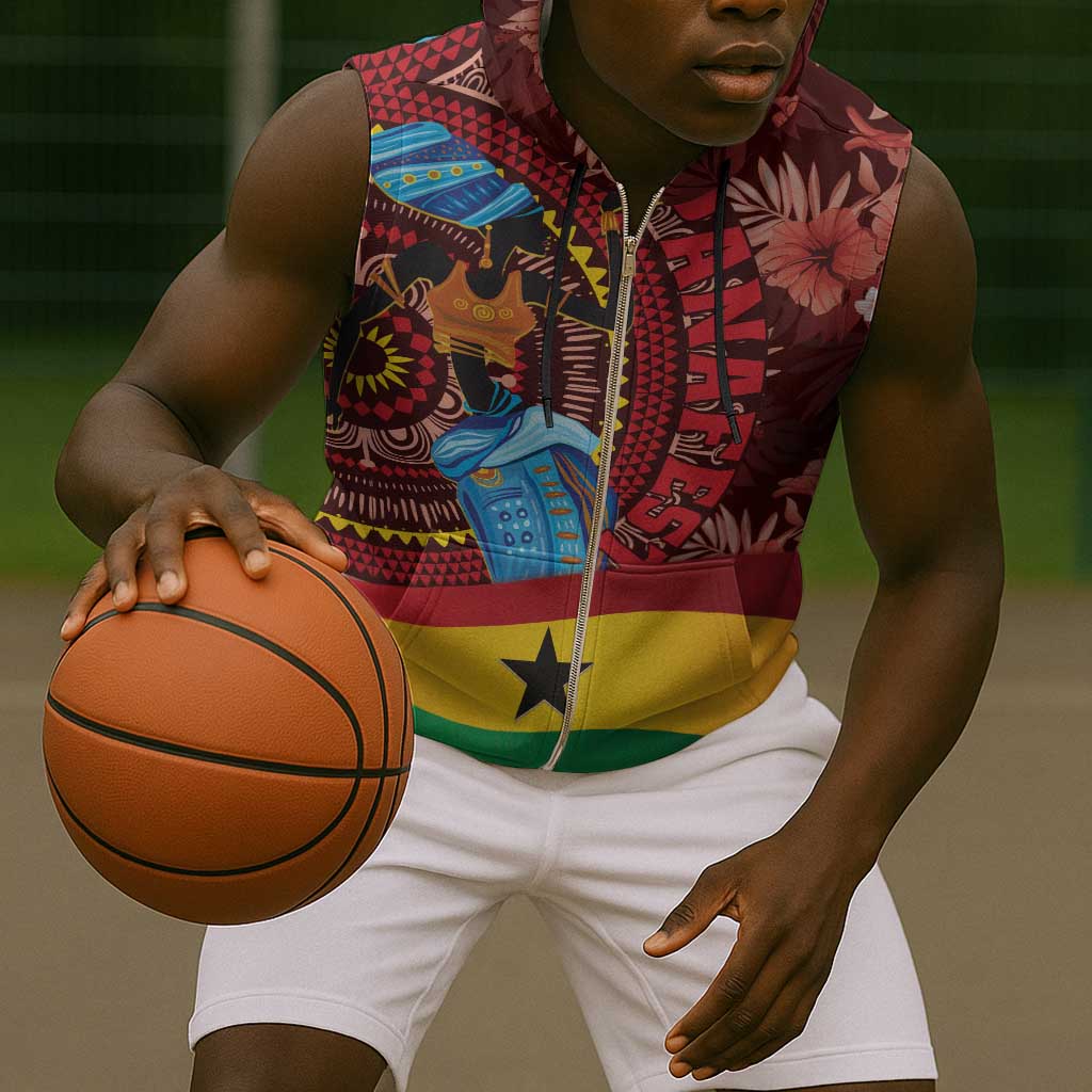 Panafest Sleeveless Zip Hoodie Ghana Tropical African Pattern - African Pride